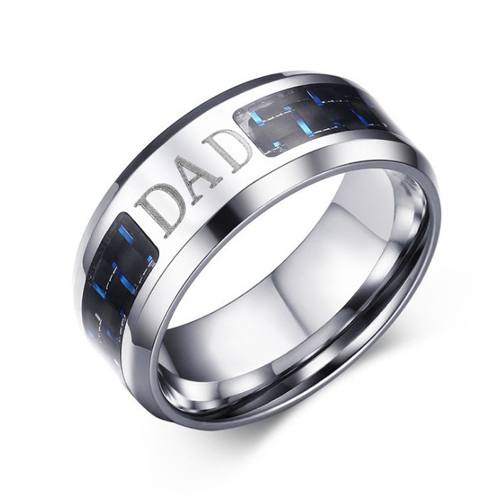Mens 8mm Stainless Steel Blue Black Carbon Fiber Ring For Everyday Wear Durable Accessory Classic Style Finish