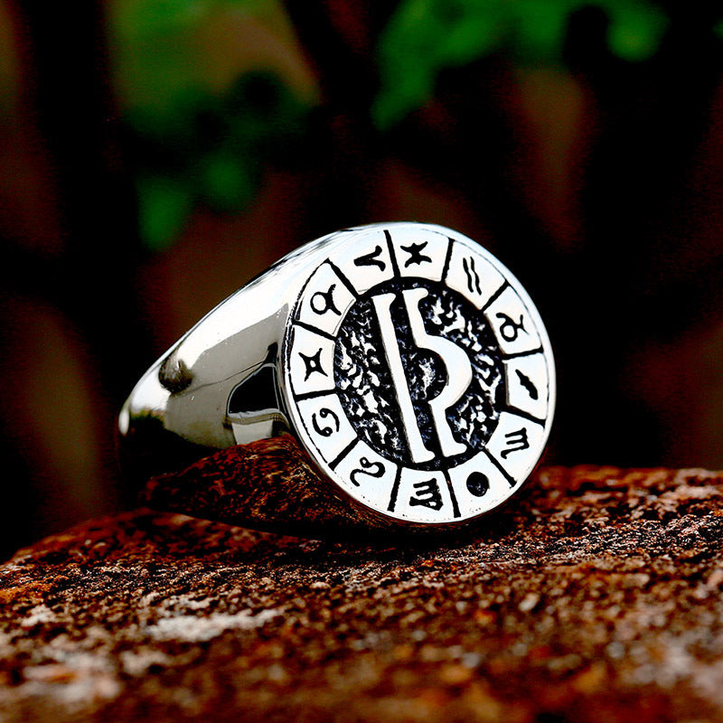 Men Titanium Steel Ring 12 Constellation Zodiac Design Polished Durable Unisex Jewelry For Everyday Wear Handcrafted