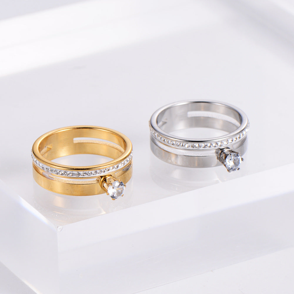 Women's Stainless Steel Ring with Double Layer Rhinestones Fashion Jewelry Ring for Her Elegant Ring Statement Ring Promise Ring Engagement Ring