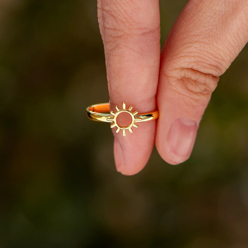 Girls Copper Plated Gold Tone Sun Ring Adjustable Opening Jewelry for Kids Cute Sunny Accessory Gift Idea Perfect