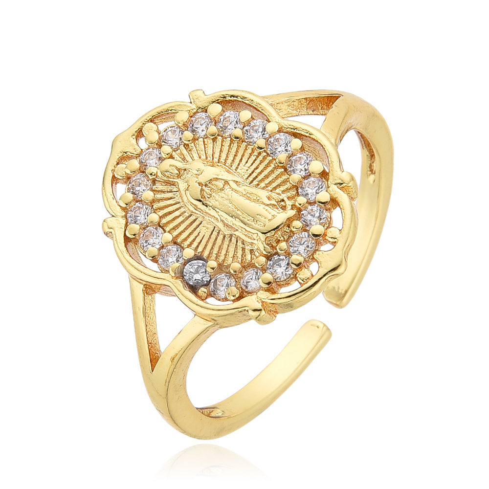Unisex Geometric Ring With Micro Zircon Inlay 18K Gold Plated Copper Jewelry Style European And American Color