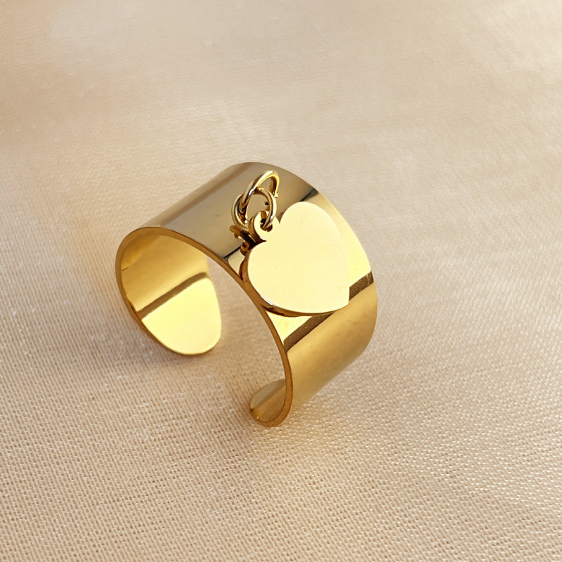 Unisex Open Heart Ring Stainless Steel Electroplated Vintage Design Elements Adjustable Opening Fashion Jewelry