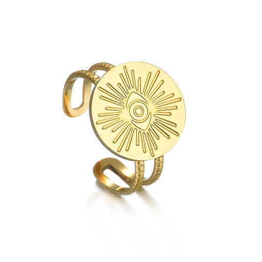 Titanium Steel Corroded Eye Pattern Ring With Fortune Eye Design For Stylish Outfits Everyday With Casual Glow