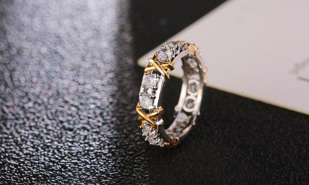 Gold Plated Zircon Ring Sepia Tone Fashion Jewelry Set