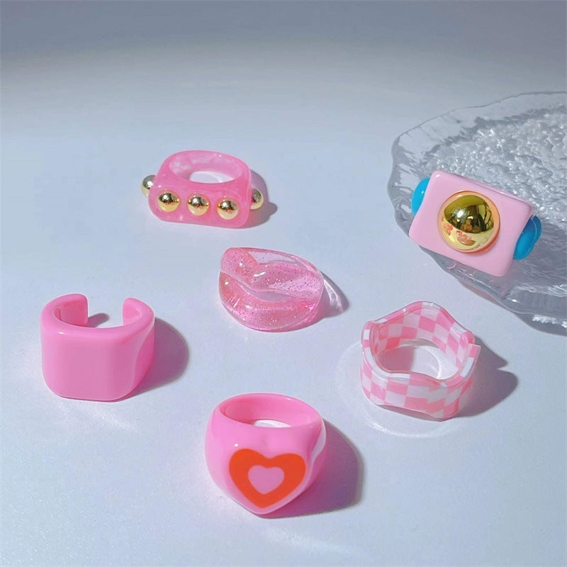 Resin Ring With Geometric Diamond Inlay Natural Adjustable Length Jewelry Gift For Women And Girls Chic Design