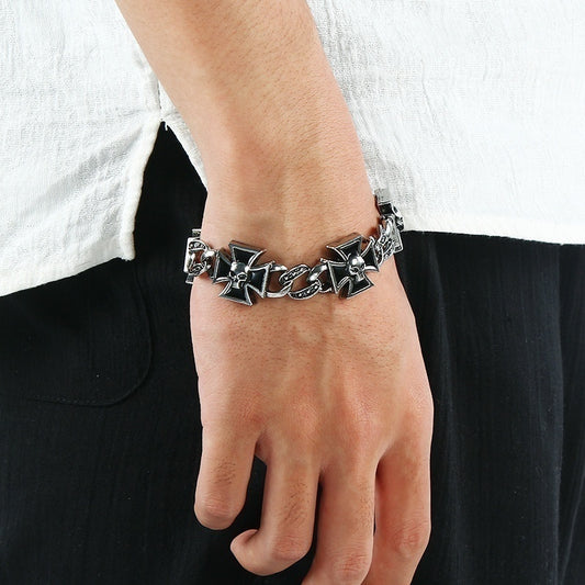 Mens Cross Bracelet Alloy Vintage Punk Diamond Shape Electroplated Fashion Jewelry Unique Religious Gift For Him