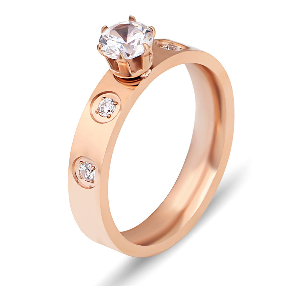 Women Titanium Steel Ring With Rhinestones Diamond Geometric Design Elegant Everyday Wear Jewelry Elegant Ring