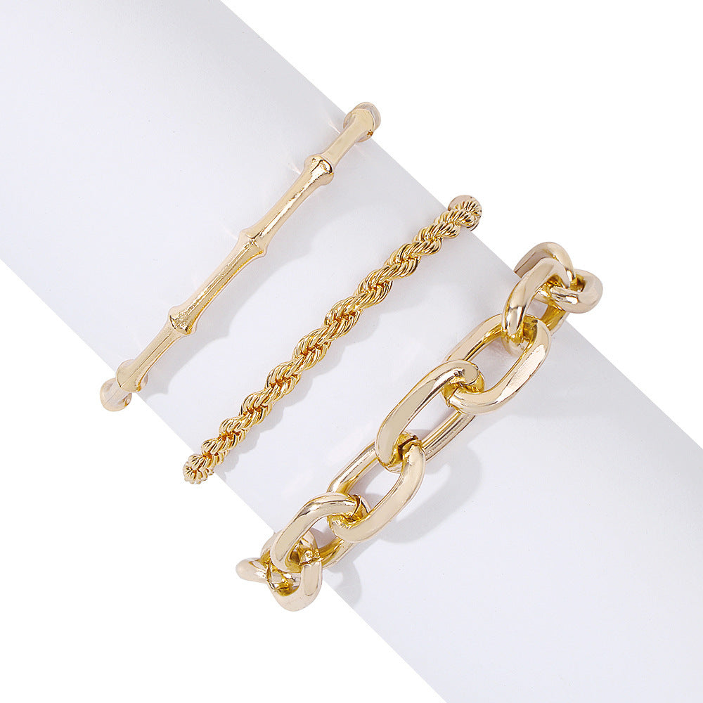 Womens Alloy Bracelet Exaggerated Thick Chain Layered Fashion Jewelry Electroplated Imitation Gold Finish Bracelet