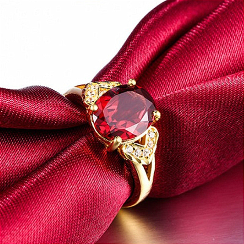 Gold Plated Garnet Ring Adjustable For Women Elegant Statement Fashion Jewelry Ring Durable Copper Design Size