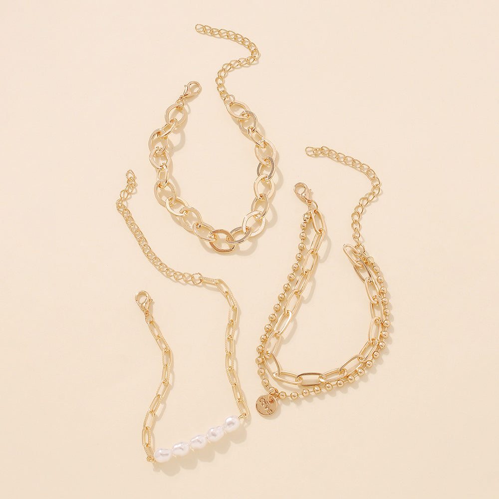 Womens Alloy Bracelet With Imitation Pearl Geometric Design Exaggerated Fashion Jewelry Bracelet For Daily Use