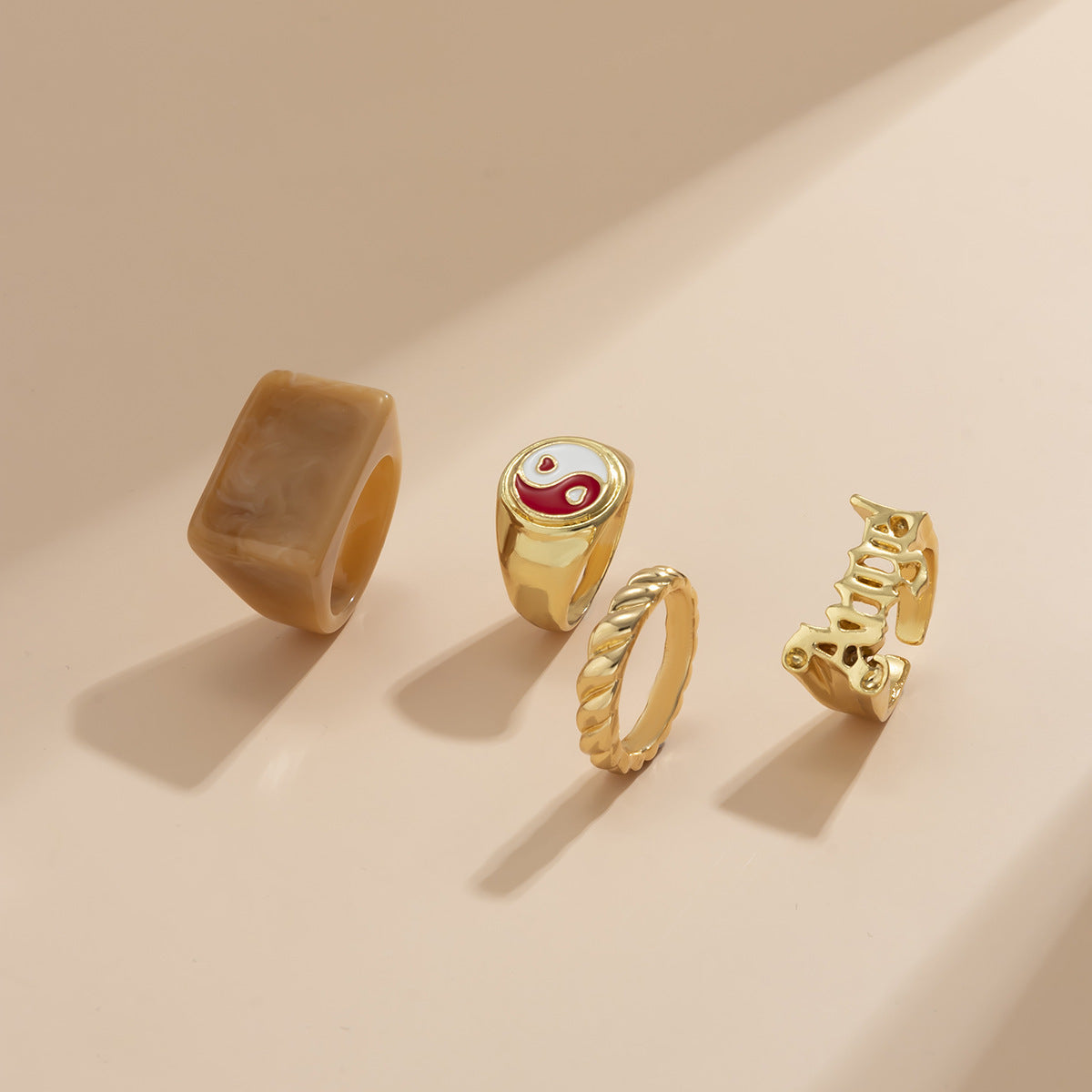 Retro Creative Oil Drop GeometricRing Vintage LettersNumbers Text Alloy Acrylic CCB Dripping Oil Birthday Gift