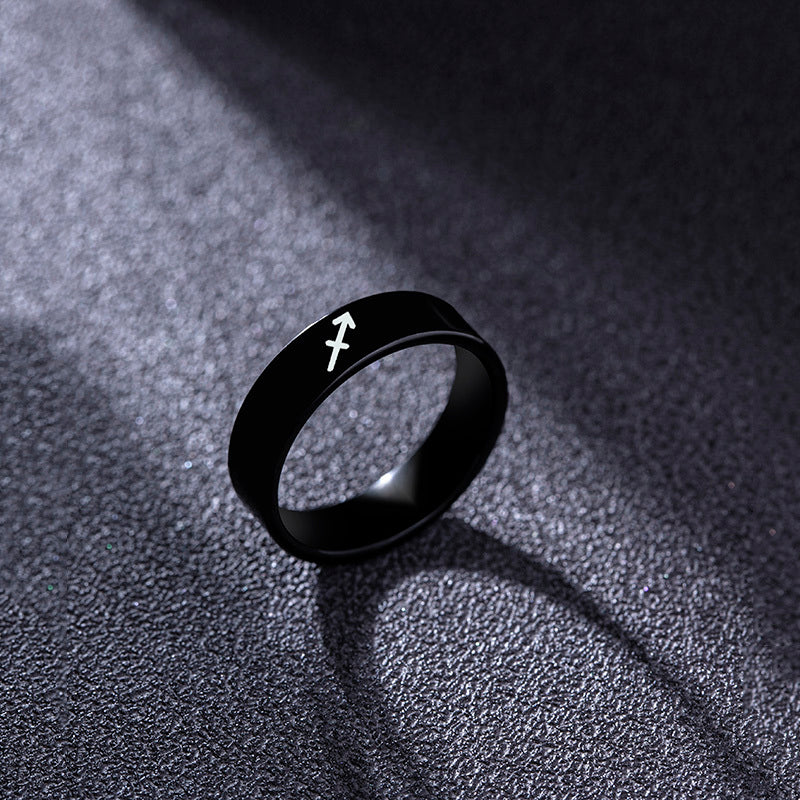 Black Stainless Steel Ring Zodiac Constellation Stars Geometric Shape PunkHipHop Fashion Ring ForMen AndWomen