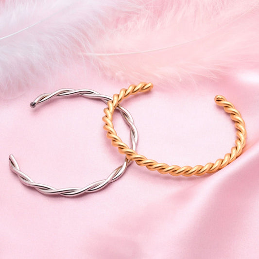 Womens Stainless Steel Bracelet With Wave Pattern Electroplated Bangle Open Round Element Fashion Jewelry Gift