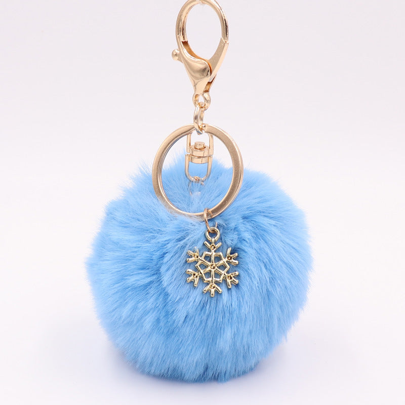 Plush Snowflake Keychain Winter Holiday Decoration Bag Pendant Alloy Keyring Fluffy Snow Ball Charm Gift Ideas