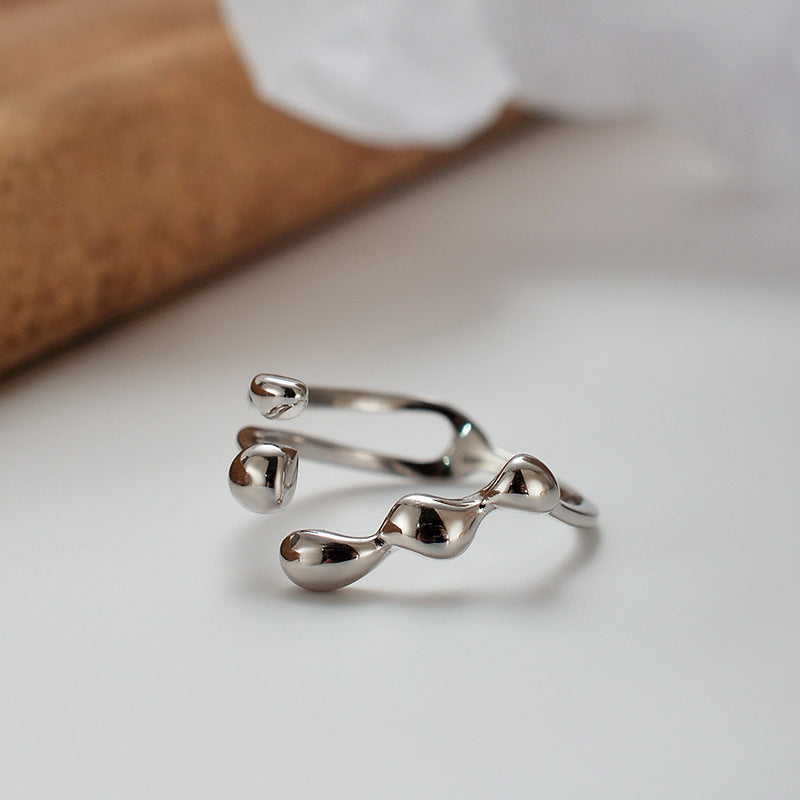 Womens Sterling Rings 925 Irregular Geometric Ring With Electroplated Gold Finish Adjustable Open Band Jewelry