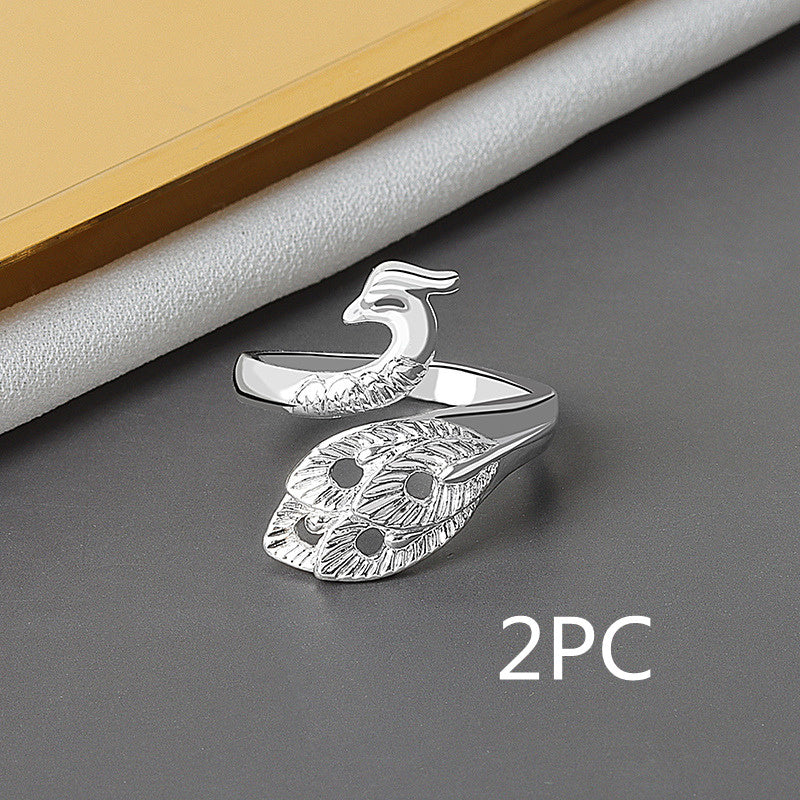 Womens Adjustable Copper Ring Peacock Inlaid Gem Electroplated Retro Design Ring For Women With Colorful Gem Inlays