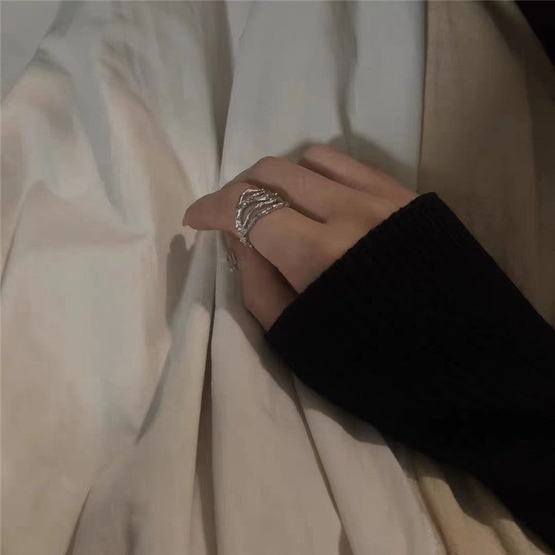 Geometric Hollow Texture Gold Plated Ring Alloy Inlaid Gemstones Fashion Jewellery For Women Elegant Statement