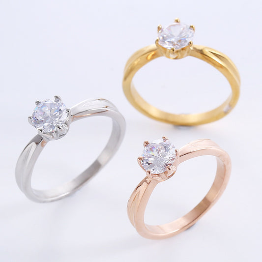 Simple Stainless Steel Shiny Ring Fashion Temperament For Women Steel Gold Plus Rose Gold Colors Sizes 6 7 8 9