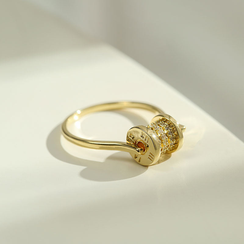 Golden Geometric Ring With Diamond Studded Design Adjustable Opening For Women Fashion Jewelry Party Wear Gold