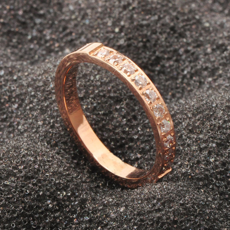 Womens Titanium Steel Ring Ten Stone Micro Diamond Rose Gold Elegant Fashion Jewelry For Everyday Wear Classic