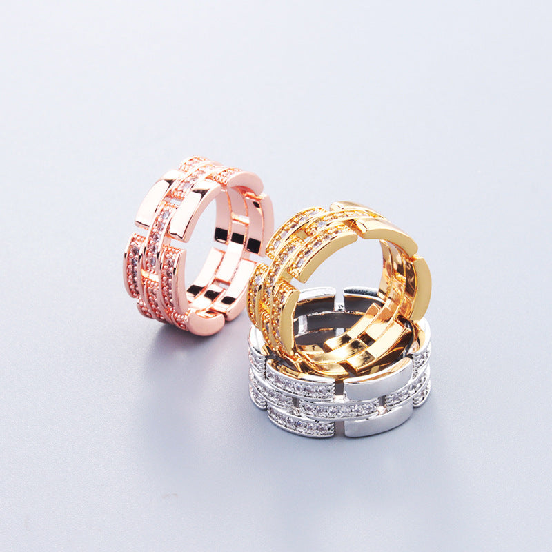 Geometric Couple Ring Set Rhinestone Inlaid Copper Plated Gold Unisex Retro Wedding Band Pair For Couples Wear