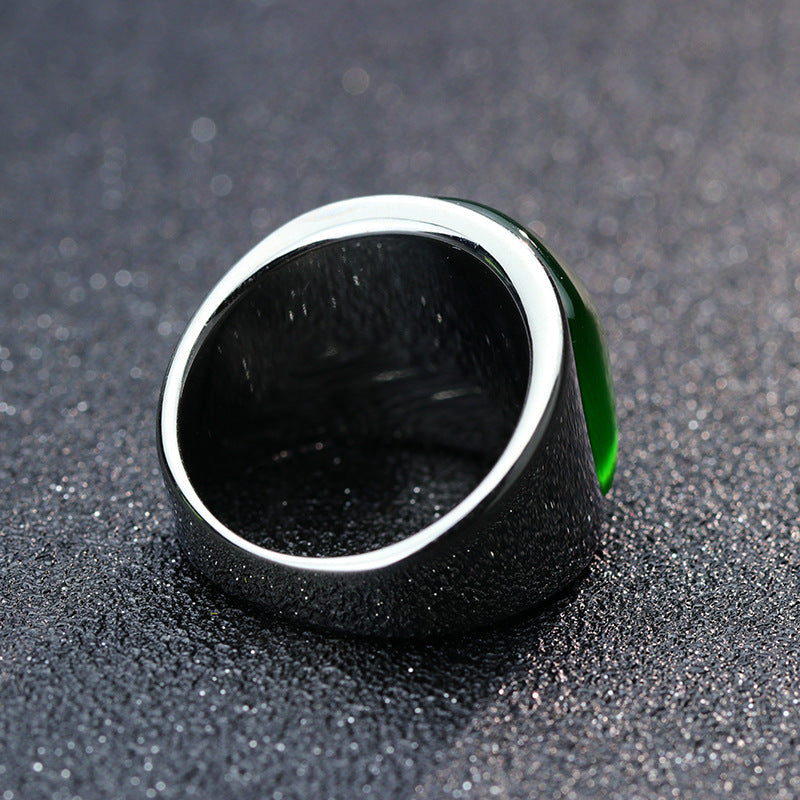 Stainless Steel Ring With Green Opal Stone Vintage Geometric Design Fashion Jewelry For Women Sleek Look Today