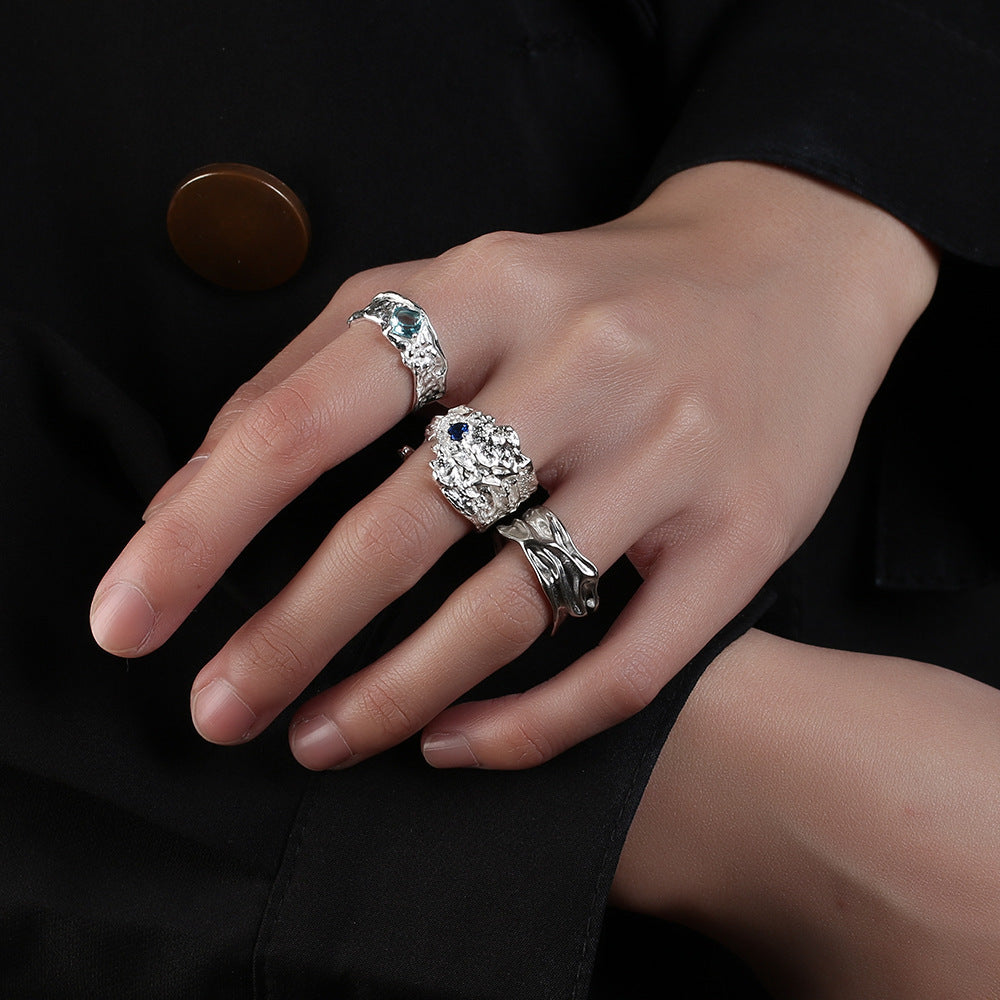 Diamond Inlaid Adjustable Ring Copper Geometric Design Unisex Korean Style Gold Plated Gemstone Accent Elegant