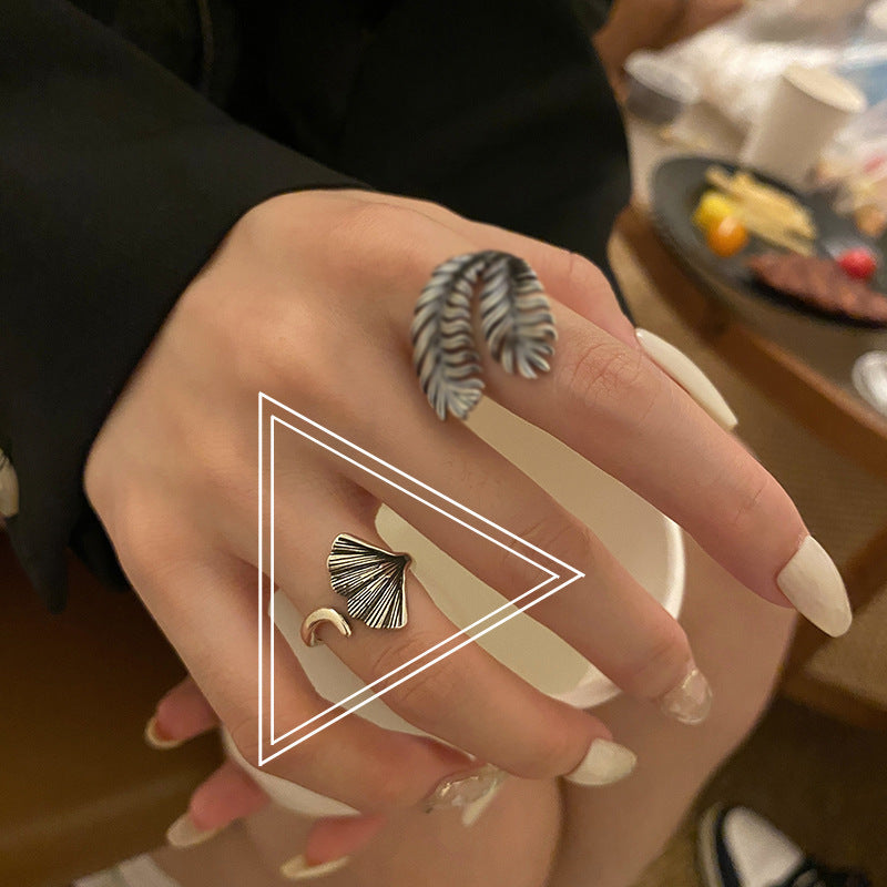 Womens Feather Ring Silver Plated Vintage Adjustable Travel