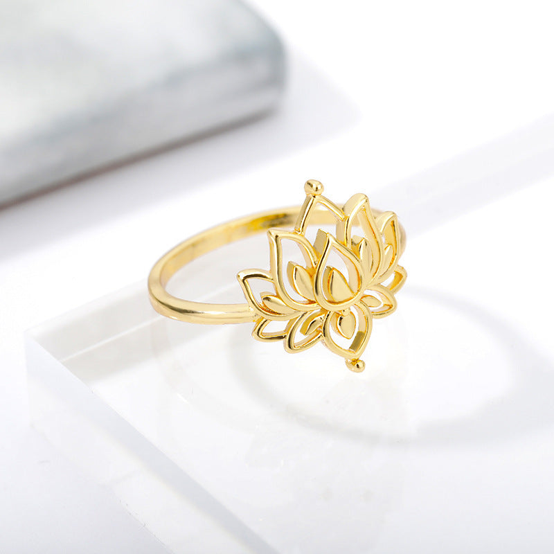 Womens Brass Ring With Lotus Flower Cutout Fashion Jewelry Gold Or Silver Size 7 Gift For Women And Girls Collection