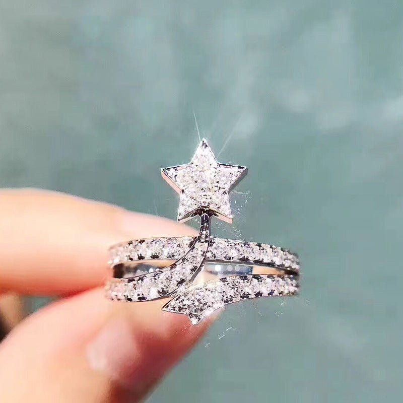 Women Star Ring Electroplated Alloy Inlaid Gemstones Five Pointed Star Fashion Ring Stylish Everyday Accessory
