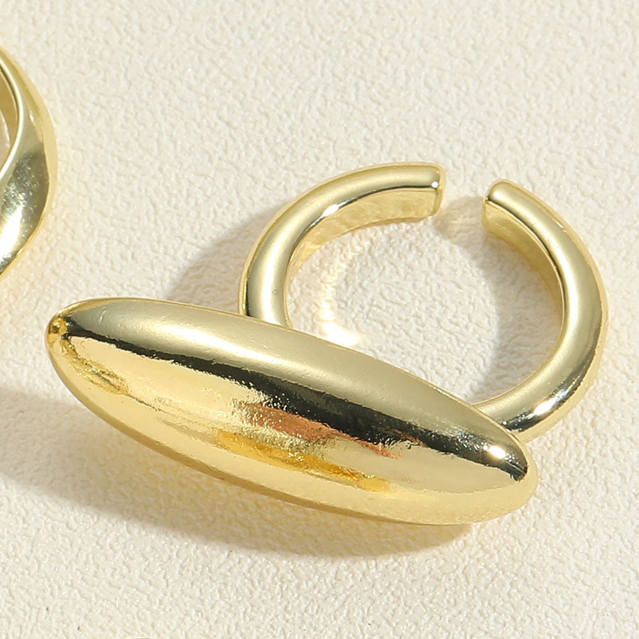 Women Open Adjustable Copper Ring Oval Geometric Metal Texture Polished Trendy Daily Wear Fashion Jewelry Gift