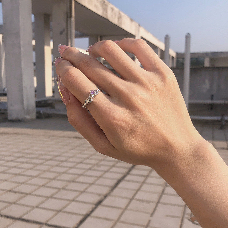 Copper Heart Ring Adjustable Moonstone Aurora Love Purple Diamond Accents Cold Light Design Jewelry Ring For Women