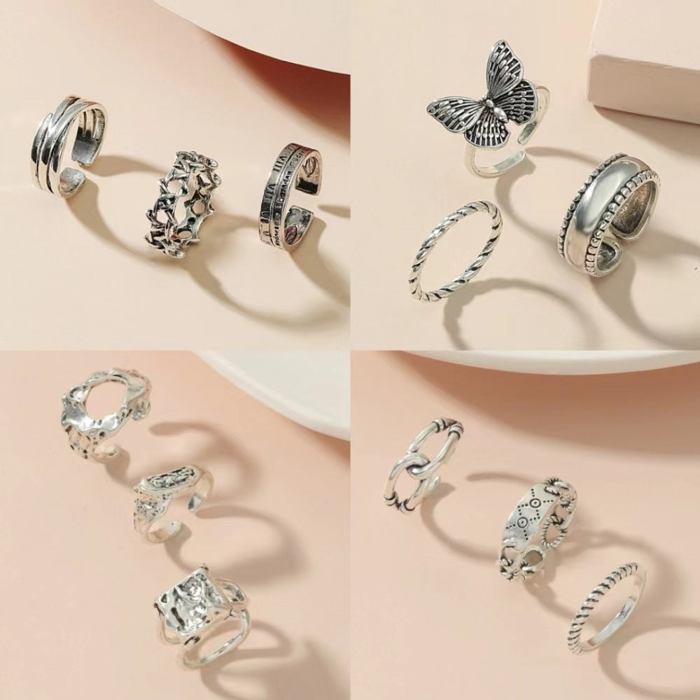 Womens Ring Set Retro Geometric Rings Animal Zodiac Electroplated Alloy 3 Piece Gift For Her Twist Knot Trendy