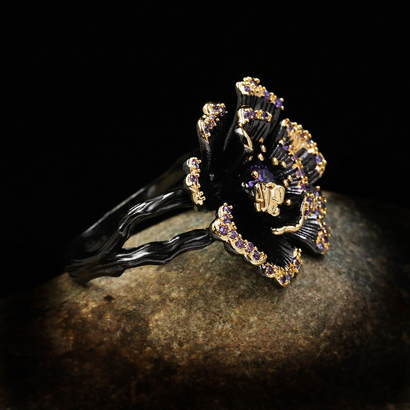 Personalized Golden Exaggerated Black Gold Two-tone Ring