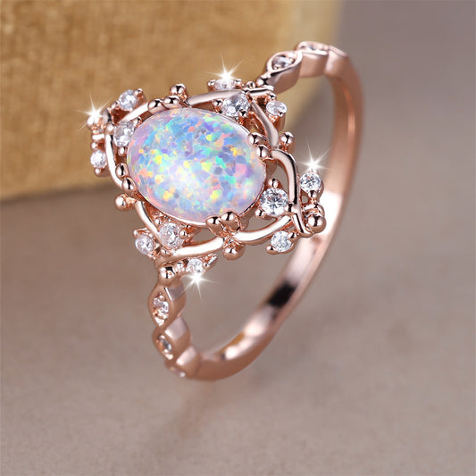 Simple Personality Niche Elegant Ring For Women In Rose Gold Copper Opal Geometric Korean Style For Daily Wear