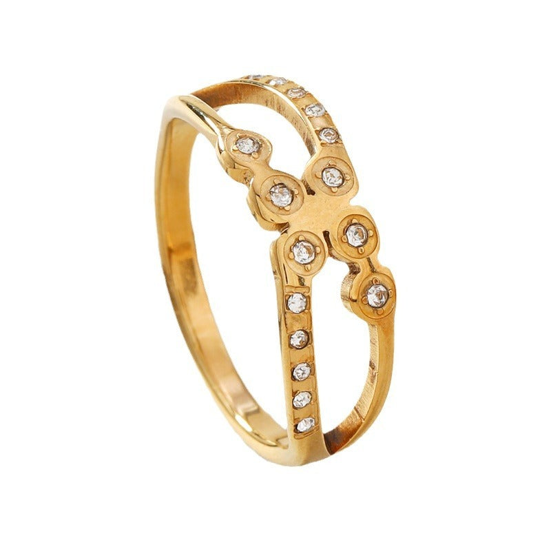 Unisex Stainless Steel Ring With Hollow Cut Design Electroplated Geometry Glossy Shape Band For Wedding Bridal