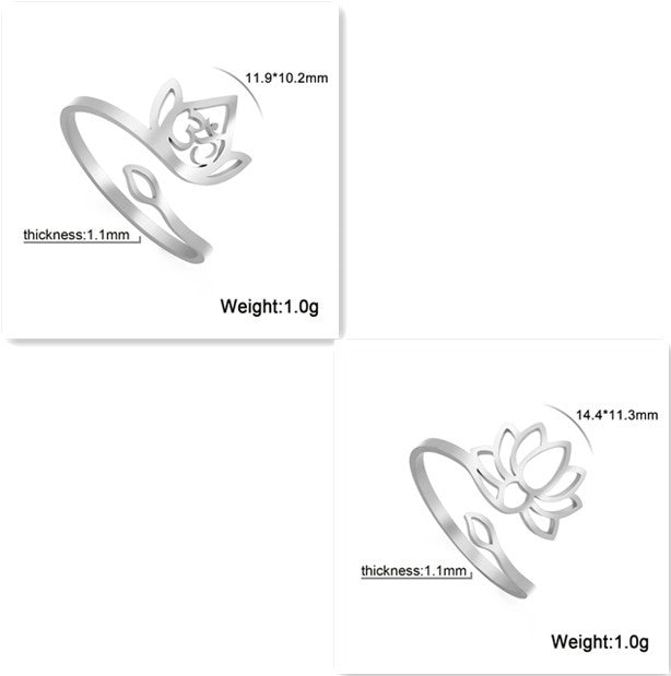 Lotus Flower Ring Adjustable Stainless Steel Vintage Inspired Jewelry For Her Gift Idea Elegant Everyday Style