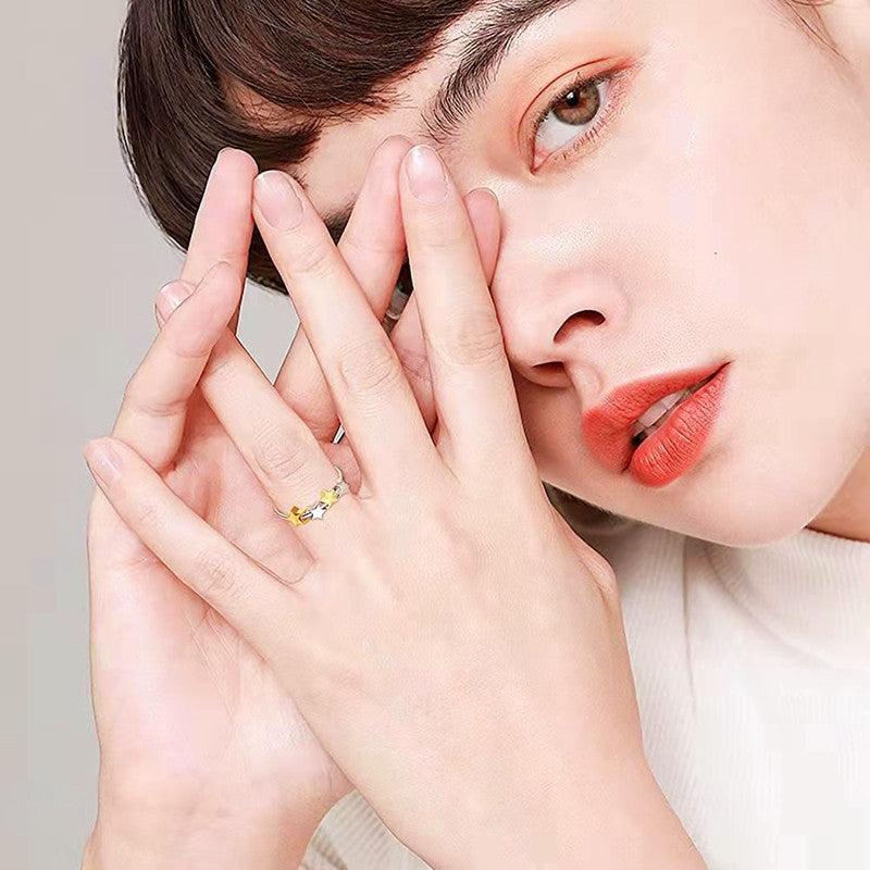 Womens Copper Ring Electroplated Five Pointed Star Ring Fashion Jewelry Gift For Her Independent Statement Accessory