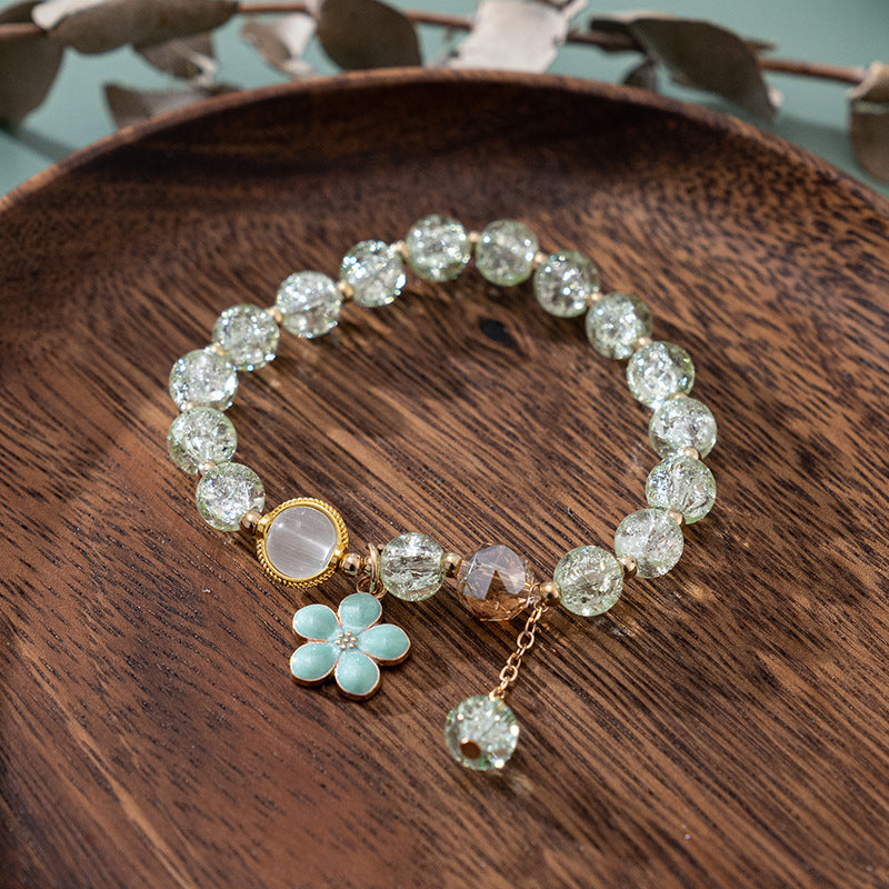 Unisex Glass Flower Bracelet With Tassel Beaded Accent Floral Design Cute Fun Jewelry Travel Keepsake For Everyday Use