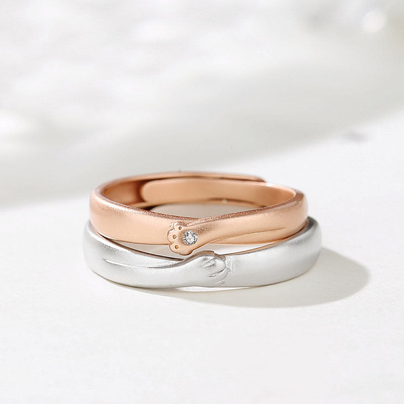 Sterling Silver Cat Paw Ring Retro Korean Fashion For Women And Men Cute Animal Couple Electroplated Finish Accessory