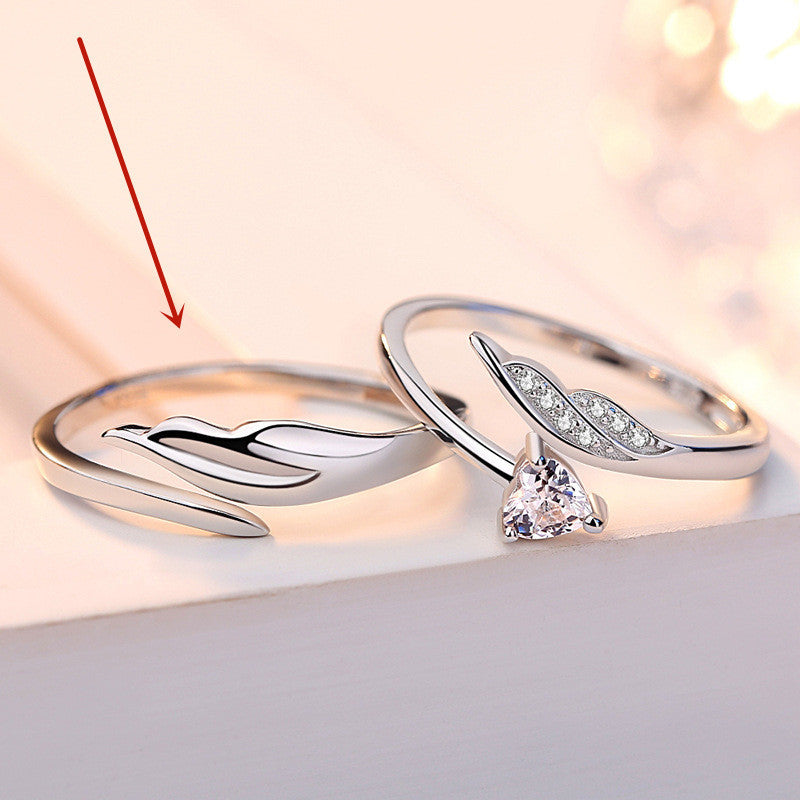 Silver Angel Feather Wings Ring Men Women Adjustable Opening Couple Rings Korean Jewelry Cupid Feather Feather