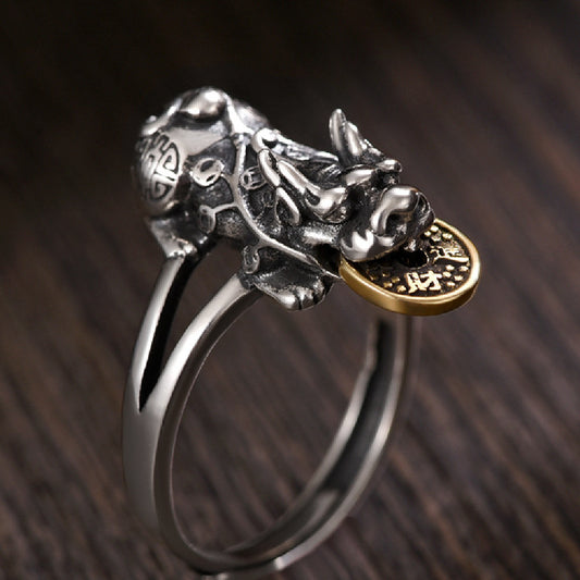 Unisex Copper Ring Adjustable Vintage Silver Finish Jewelry