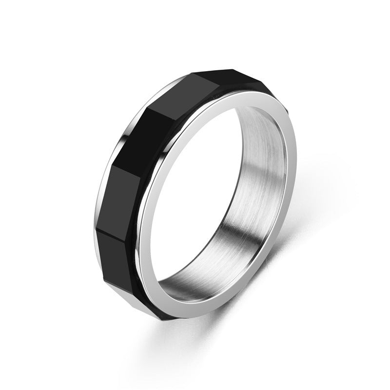 Mens Spinner Ring Stainless Steel Rotating Black Geometric