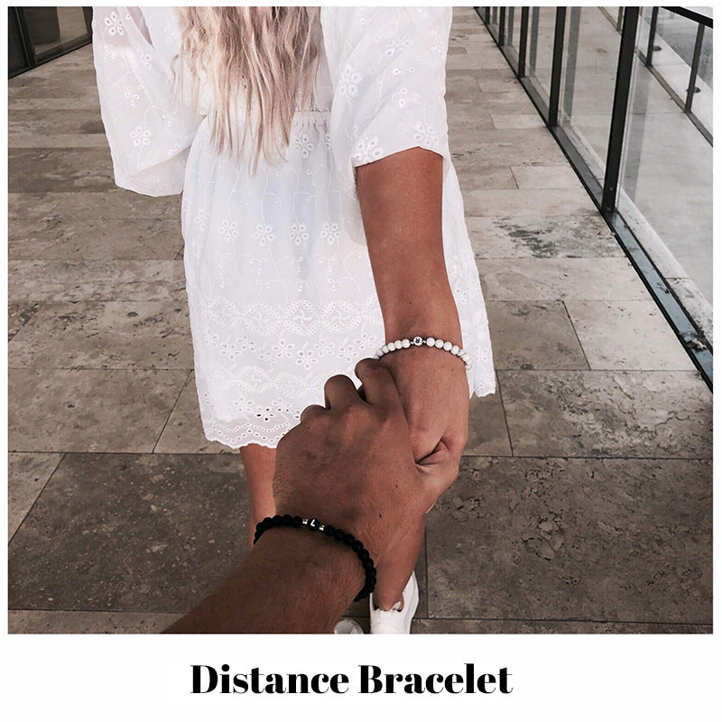 Initial Letter Bracelet for Women and Girls Silver Beaded Jewelry with Frosted Agate Beads Couple Style Fashion