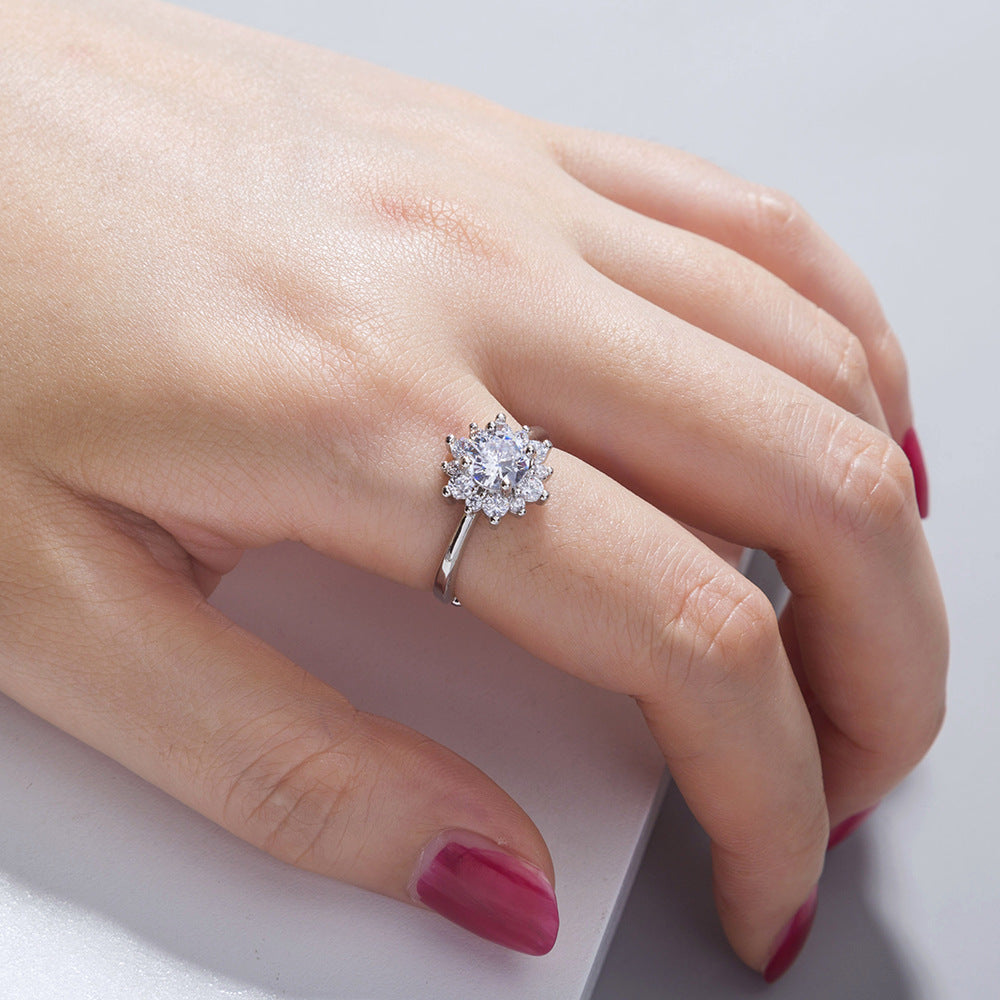 Sunflower Ring Adjustable Silver Plated Copper With Zircon Inlay Elegant All Match Design Gift For Women Style
