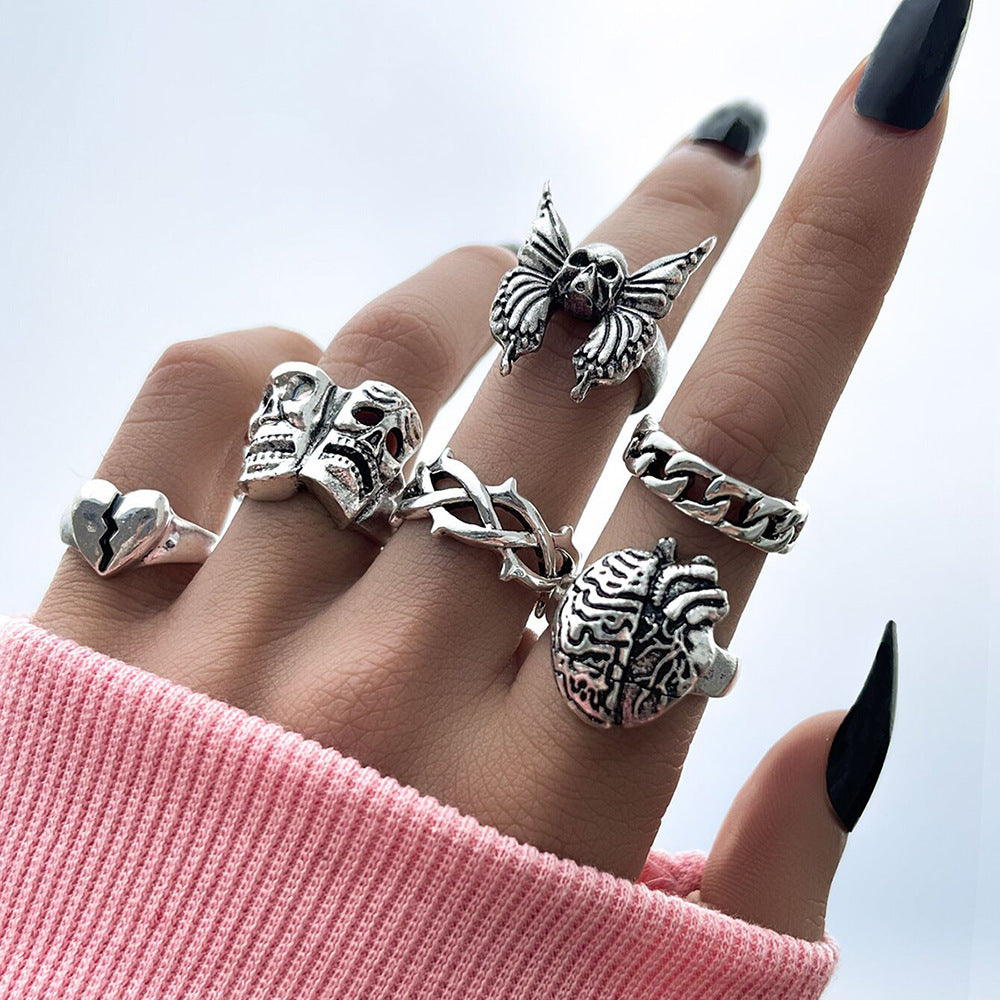 Skull Ring Set Vintage Knuckle Rings For Women Girls Punk Rock Rings Geometric Alloy Little Monsters Cool Rock