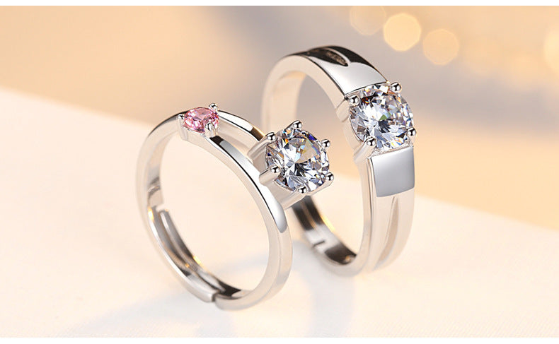 Sterling Silver Heart Shape Couple Rings 925 Electroplated Matching Ring Set with Gems for Him and Her Promise