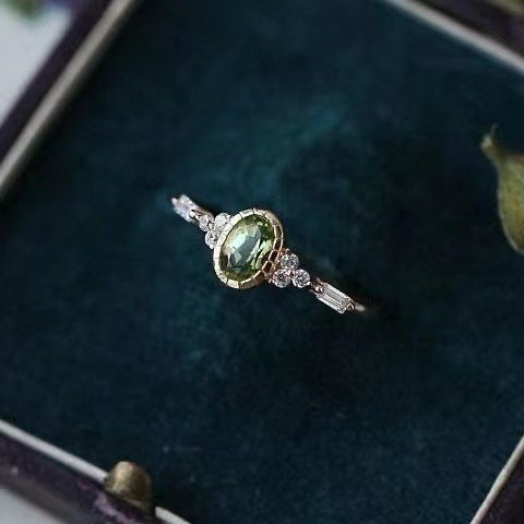 Women Adjustable Ring Imitation Olivine Gemstone Yellow Gold Plated Copper Fashion Jewelry Versatile Elegant Statement