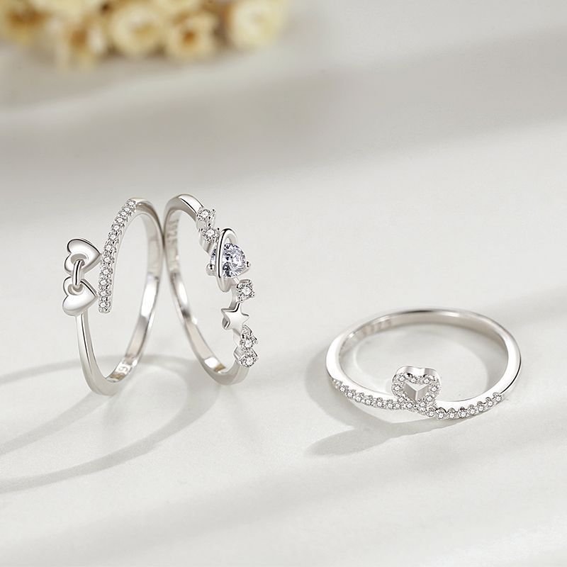 Sterling Silver Ring With Micro Diamonds Japanese Korean Geometrical Design 925 Silver Rings For Women Jewelry