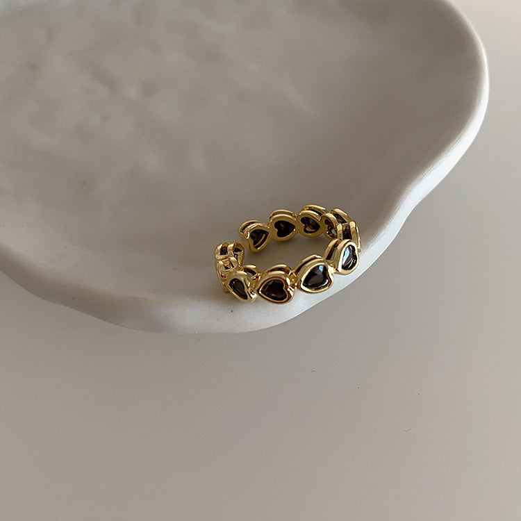 Retro Minimalist Heart Shaped Zircon Ring Gold Plated For Women Elegant Jewelry Accessory Gentle Everyday Glow